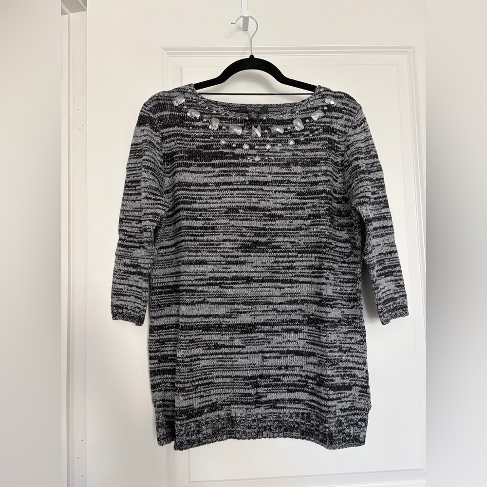 Macy’s Style & Co Black & Gray Metallic Sweater | petite large